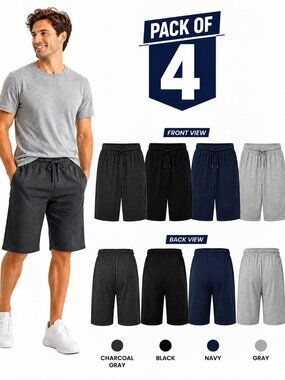 Men's 4 Pack Athletic Shorts Drawstring Elastic Waist Casual Gym Shorts S-XL